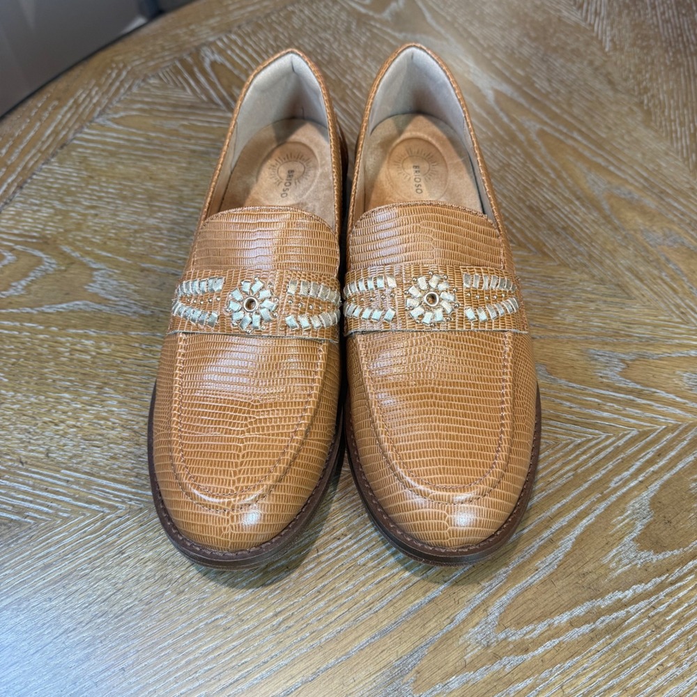 Brioso Frisco Lizard Embossed Leather Loafers Brown Slip On‎ Size 10 - Picture 2 of 10
